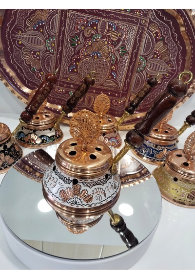 İşlemeli Bakır Tütsülük-bakır Buhurdanlık-beyaz
