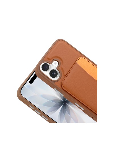 Apple Uyumlu iPhone 17 Kılıf Kartlıklı X-kart Silikon Kılıf Kahverengi