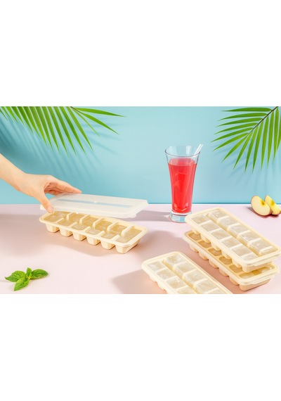 Kapaklı Büyük Boy Buz Kalıbı 12 Gözlü Buzluk Ekru Plastik Ekru Diğer