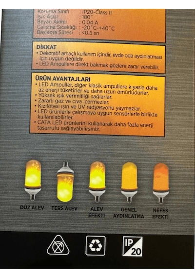 Cata Ct-4059 5w Amber Işık E27 Duylu Led Alev Ampul 4 Adet
