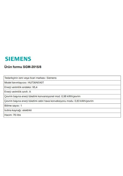 Siemens HU736AEA0T Buhar Destekli Ankastre Fırın Siyah