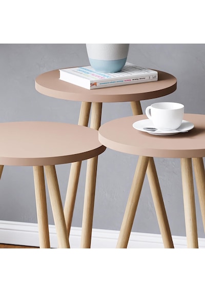 İntergo-üçlü Zigon Sehpa Ayaklı Yuvarlak Tasarım Cappuccino Sku: Smg8690010187642 Açık Ceviz