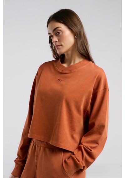 Everlast Bronx 1910 Oversize Turuncu Crop Uzun Kollu Kadın Tişört Kiremit