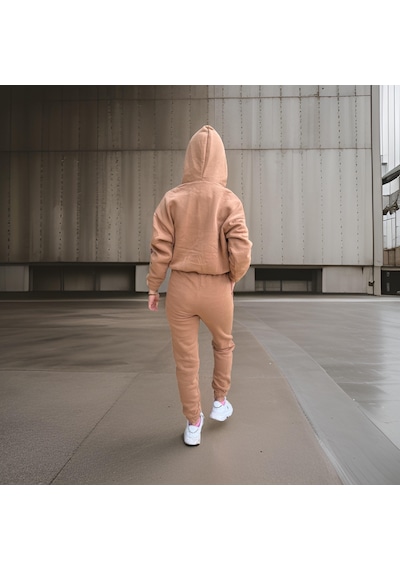 Ceyss Design Oversize İki İplik Şardonlu Beli Lastikli Kadın Eşofman Takımı-açık Kahverengi Açık Kahverengi