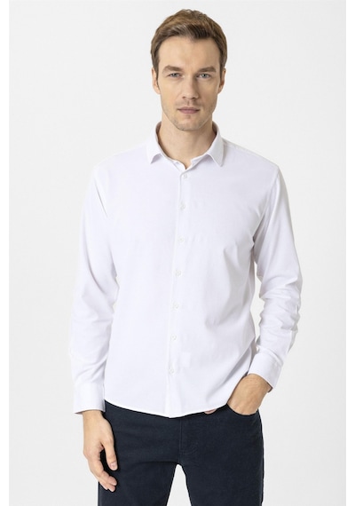 Süvari Beyaz Slim Fit Düz Klasik Yaka Gömlek-34081 Beyaz