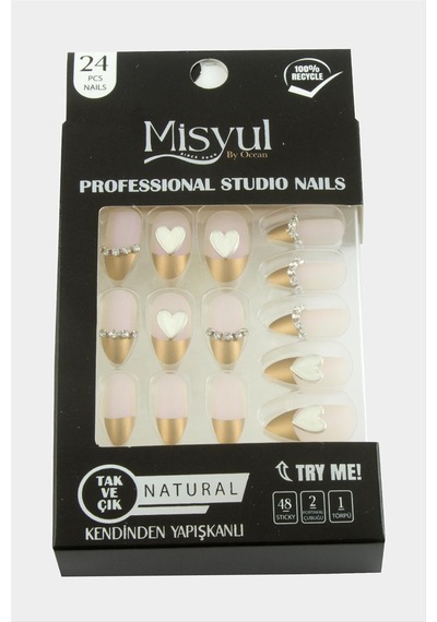 Misyul - 820 - Taşlı Takma Tırnak 24 Adet - Csmo-tex - Açık Pembe