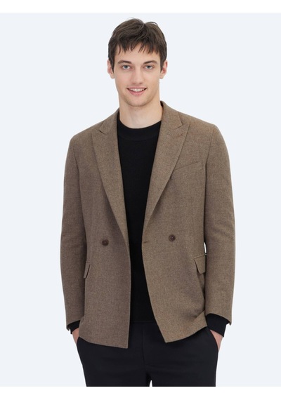 Kip Kahverengi Modern Fit Yün Karışımlı Ceket Kahverengi