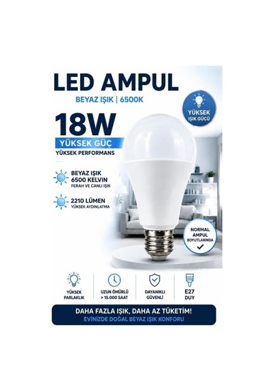 18w E27 Led Ampul 6500k Beyaz Işık 3 Adet Yüksek Aydınlatma Lamba Diğer