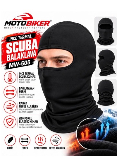Motiva Scuba Elastik İnce Termal Motosiklet Bisiklet Outdoor Taktik Askeri Maske Balaklava Siyah Mw505