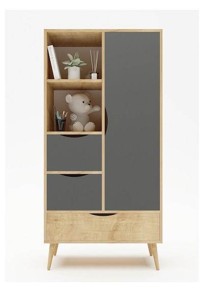 Floradesign Mangoo Elbise Dolabı Gardırop /elbise Dolabı Açık Raflı Tek Kapaklı Dolap Meşe/ Antrasit