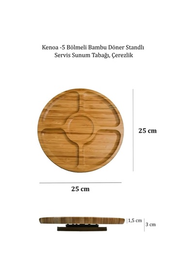 Tr Alkese 5 Bölmeli Bambu Döner Standlı Servis Sunum Tabağı, Çerezlik, Peynir Tabağı Kahvaltılık Genel