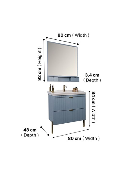 Kobos Noble 80 Cm Banyo Dolabı Seti Light Blue Mavi Kobos Noble 80 Cm Banyo Dolabı Seti Light Blue Mavi