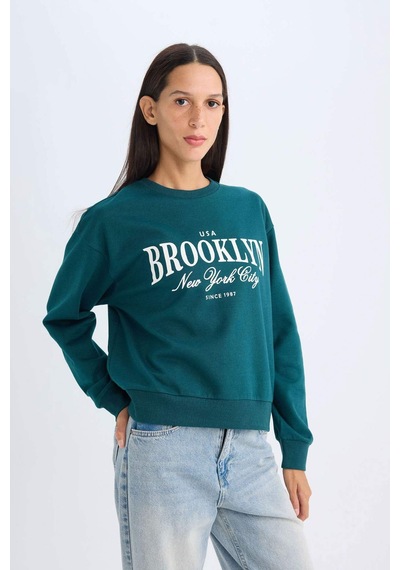 Defacto Regular Fit Bisiklet Yaka Baskılı İnce Sweatshirt D5928AX24AUGN1040 Yeşil Defacto Regular Fit Bisiklet Yaka Baskılı İnce Sweatshirt D5928AX24AUGN1040 Yeşil