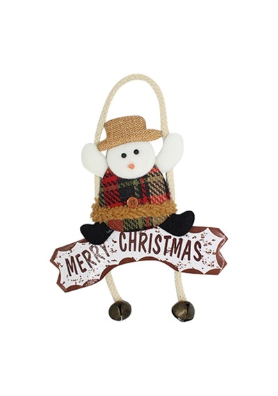Yılbaşı Kapı Süsü Merry Christmas Kardan Adam Tekli Ekoseli Çanlı 22 Cm