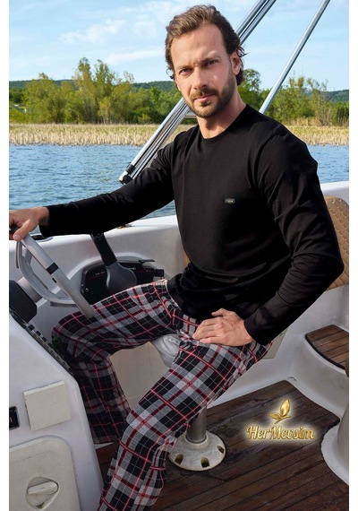 Aydoğan Erkek Kışlık Pijama Takımı Pamuklu Uzun Kol Jakarlı Siyah Berk J-3451