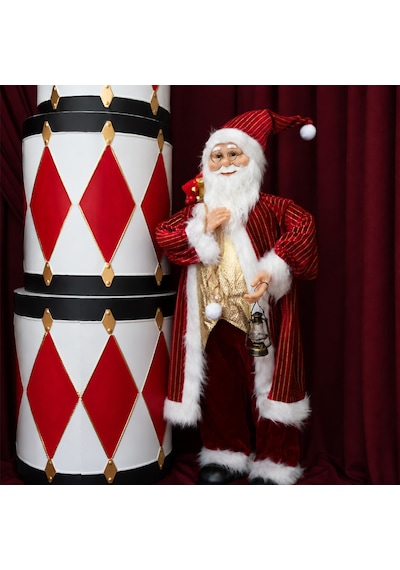 Yılbaşı Noel Baba Kadife Altın Çizgili Kırmızı 90 Cm