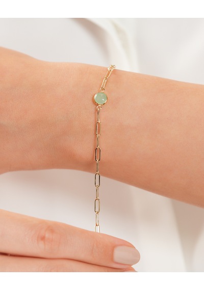 Debora Jewelry 14 Ayar Altın Yeşil Kuvars Taşlı Ataç Modeli Bileklik