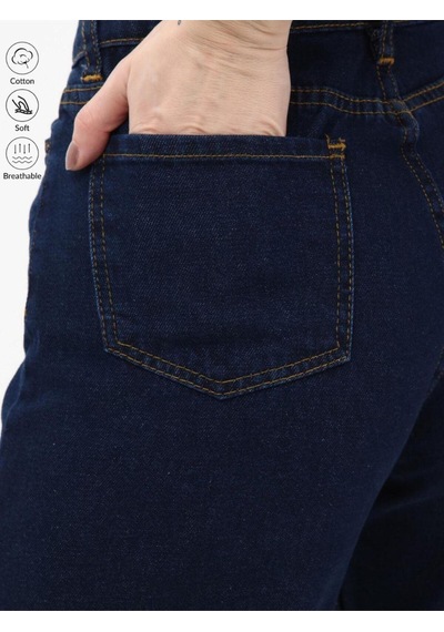 Kene Jeans Lacivert Paça Yan Yırtmaç Boyfriend Bol Paça Pantolon Lacivert