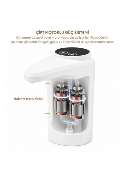 Pizen Flow Usb Şarjlı Otomatik Damacana Su Pompası Tds Ölçer 250ml 500ml 1l 2l Ölçü Özellikli Beyaz