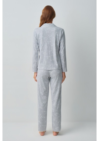 Suwen Griss Gömlek Yaka Pijama Takımı Wsh10510157964 Gri Melanj