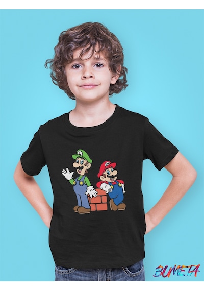 Bumeta Super Mario Lugi Ateri Game Çocuk Tişört T-shirt Siyah