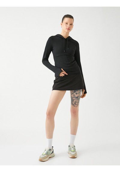 Koton Koşu Sweatshirt Kapüşonlu Yumuşak Tuşe Dokulu Dar Kesim Siyah 4wak10014nk