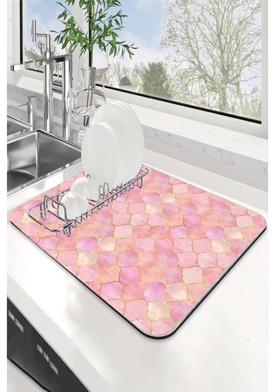 Pembe Fas Desen Microfiber Bulaşık Kurutma Matı Mm003n11