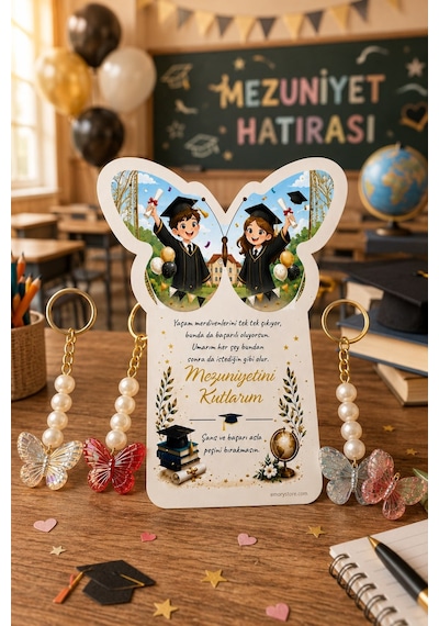 Butterfly Mezuniyet Hediyesi Renkli Kelebek Anahtarlık Çanta Süsü - Karne Hediyesi - 10 Adet