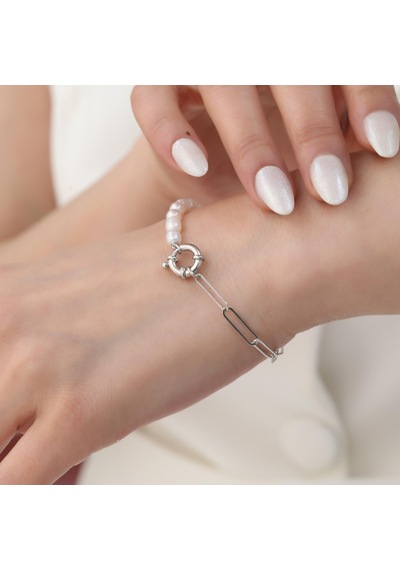 925 Ayar Gümüş Barock White Tatlısu İncisi Bileklik-5mm