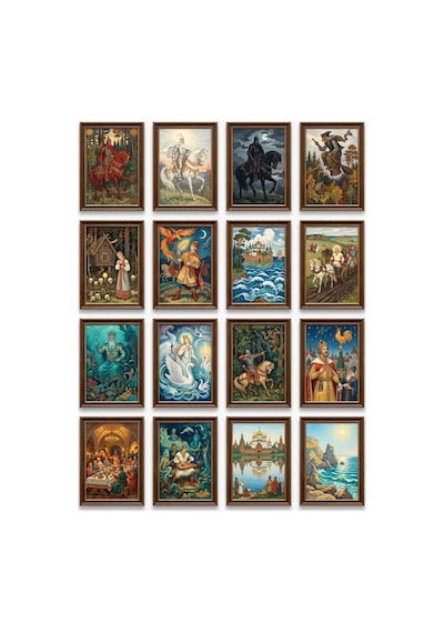 İvan Bilibin Eserleri 16'lı Sticker Seti Laptop Defter Planlayıcı Etiket Çok Renkli
