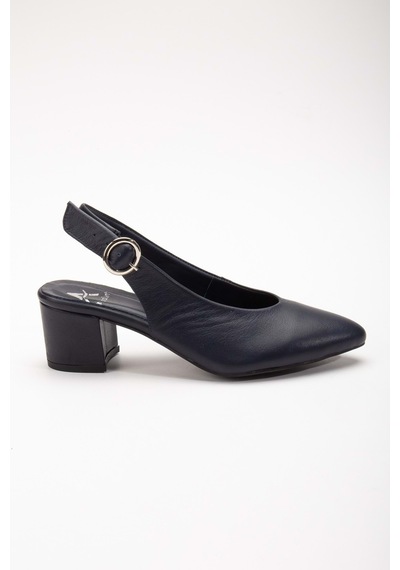 Analin Shoes Kadın Hakiki Deri Bilekten Bağlı Toka Detaylı Topuklu Ayakkabı Lacivert