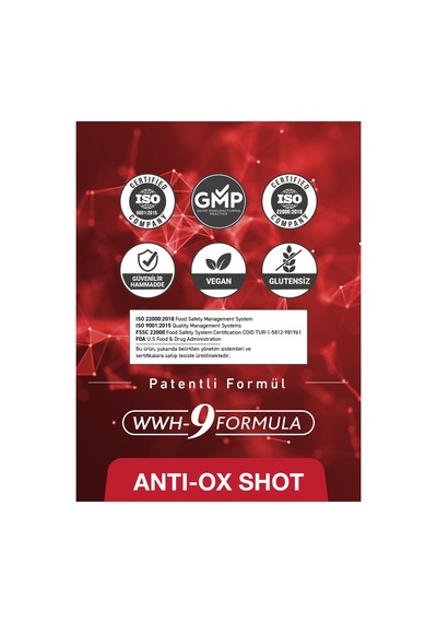 Anti-oxshot Resveratrol, Yeşil Çay, Kuersetin İçeren Gıda Takviyesi 14 Shot