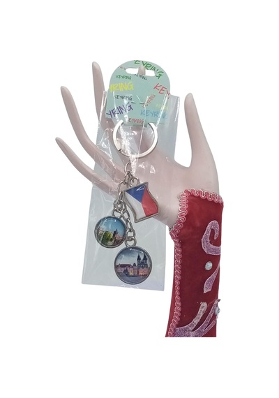 Çek Cumhuriyeti Üçlü Epoksi Metal Çift Taraflı Damla Anahtarlık Czech Republic Gümüş