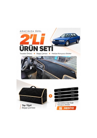 E-biz Mazda 626 Gd 1987-1991 Uyumlu Torpido Örtüsü + Tay Tüyü Bagaj Çantası - Siyah-bej - Ma008