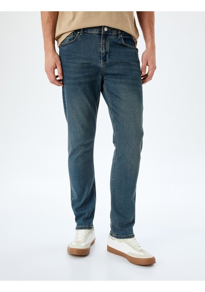 Koton Normal Bel Pamuklu Cepli Slim Fit Jean Pantolon - Brad Jean Petrol 5sam40026nd Petrol