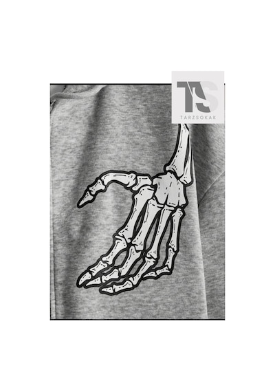 Tarzsokak Oversize Unisex Gri İskelet Baskılı