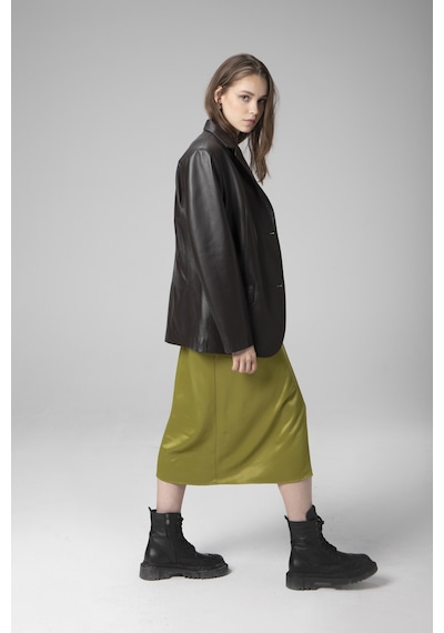 Dericlub Bloom Kadın Oversize Hakiki Deri Blazer Ceket Kahverengi