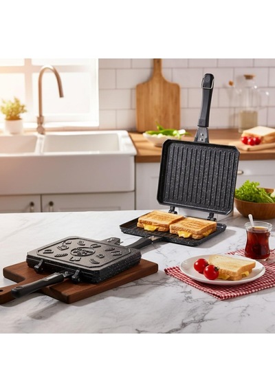 Çift Taraflı Ocak Üstü Döküm Tost Makinesi, Granit Efektli Yanmaz Yapışmaz Sandviç Ve Tost Tavası - Hamburger, Omlet Ve Aperatifler İçin İdeal Ergonomik Saplı Kolay Temizlenebilir Grill Tava Siyah Çift Taraflı Ocak Üstü Döküm Tost Makinesi, Granit Efektli Yanmaz Yapışmaz Sandviç Ve Tost Tavası - Hamburger, Omlet Ve Aperatifler İçin İdeal Ergonomik Saplı Kolay Temizlenebilir Grill Tava Siyah