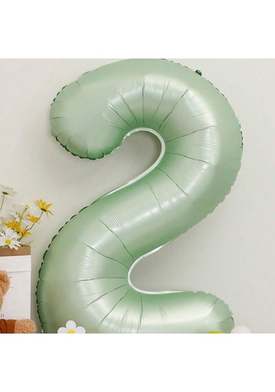 Retro Adaçayı Yeşili Rakam Folyo Balon 2 Yaş Balonu Yeşil