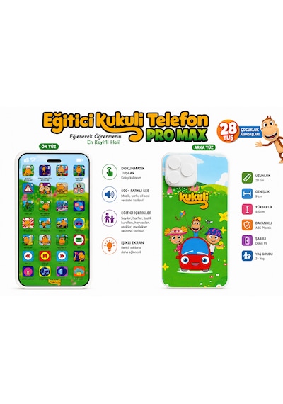 Eğitici Kukuli Telefon Pro Max Şarjlı, Sesli Ve Işıklı Eğitici Oyuncak Telefon
