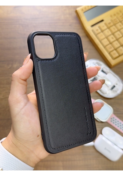 Apple iPhone 11 Pro Uyumlu Premium Deri Dokulu Darbelere Karşı Dayanıklı Nazal Silikon Kılıf Siyah
