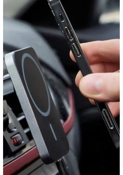 Thentech Klima Menfezine Takılan Kablosuz Şarj Telefon Tutucu Magsafe Özellikli Mıknatıslı 15w Kablosuz Şarj Siyah