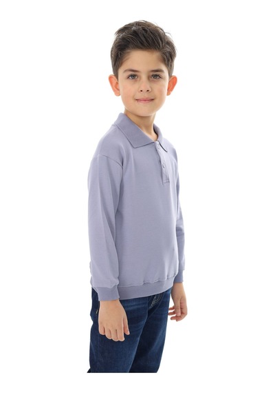 Toontoy Kids Toontoy Erkek Çocuk Baskılı Polo Yaka Düğmeli Uzun Kollu Tişört Koyu Gri