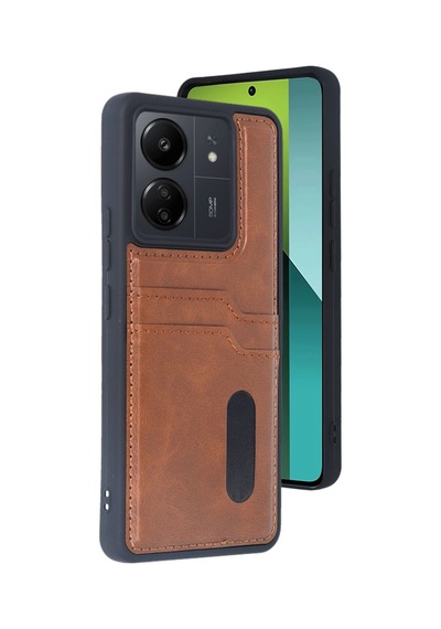 Xiaomi Poco C65 Uyumlu Deri Kartvizitli Kartlıklı Premium Telefon Kılıfı Kapak Taba