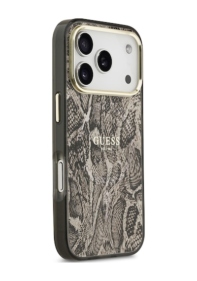 Apple Uyumlu iPhone 17 Pro Max  Kılıf Guess Lisanslı M-safeli Yazı Logolu Python Desenli Kapak Kahverengi Kahverengi