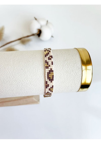 Nevoaccessory Krem Leopar Desenli Miyuki Bileklik Krem