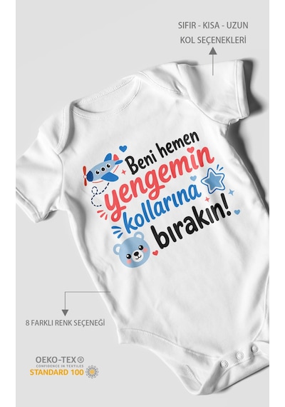 Morivokids Yengeye Özel Kısa Kollu Bebek Body %100 Pamuk Zbn150-kk Beyaz