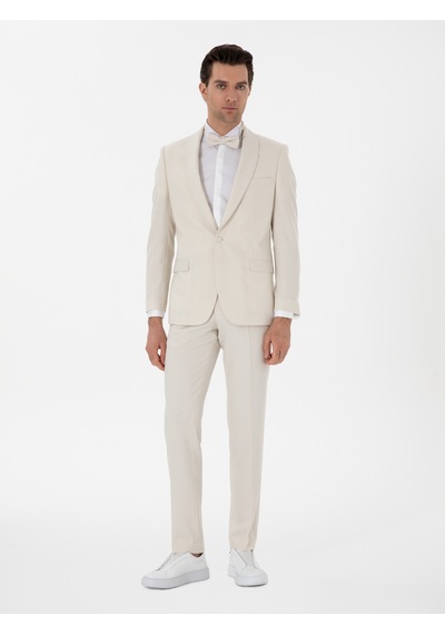 Cacharel Ekru Slim Fit Şal Yaka Smokin Damatlık Bej Cacharel Ekru Slim Fit Şal Yaka Smokin Damatlık Bej