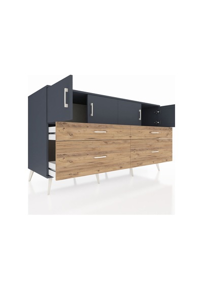 Kronos Konsol 2 Raflı 4 Çekmeceli 4 Kapaklı 176x59x99 Antrasit-an Antrasit-antrasit/çam