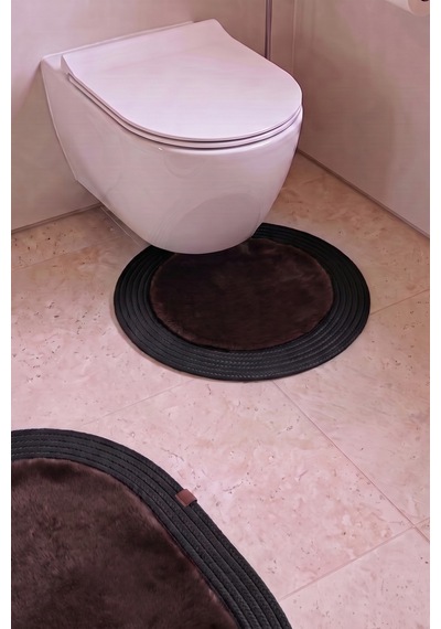 Banyo Paspası Takımı 60x100+60x60 Cm Düz Acı Kahve & Siyah